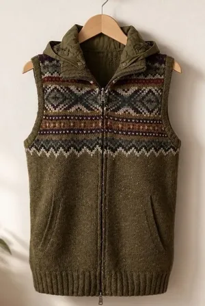 Lauren Ralph Lauren M Fair Isle Sweater Vest Hooded Full Zip Cabin Boho Gorpcore thumbnail 1