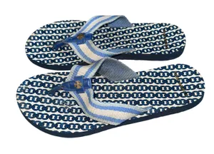 Tory Burch Striped Logo Flip Flops Women 10 Blue White Good Nautical Beach Thong thumbnail 1