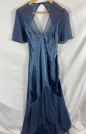 Topshop Satin Mixed Fabric Hi Low Maxi Dress Navy Size 6 thumbnail 3