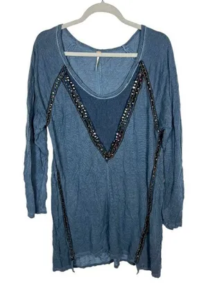 Free people sequin embellished‎ blue tunic thumbnail 1