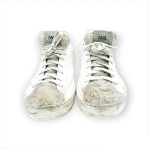 P448 John Sneaker Coated Leather Faux Fur Tongue Lace Up Shoes Size 38 thumbnail 5