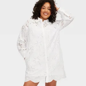 Roller Rabbit X Target Long Sleeve Eyelet Embroidered Collared Mini Shirtdress White thumbnail 2