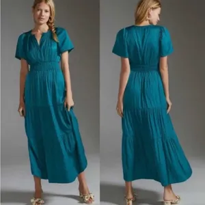 Anthropologie The Somerset Silky Satin Tiered Midi Dress in Size XS thumbnail 2