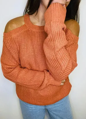 Orange cold shoulder sweater thumbnail 1