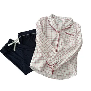 Petite Plume Women's Small Red Windowpane Cotton Pajama Top Button Front Sleep thumbnail 5
