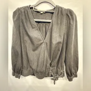 Madewell Wrap Top in Black Denim Size Small in Color Ashbury thumbnail 5