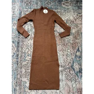 Anrabess NWT Ribbed Mock Neck Bodycon Midi Dress in Brown Size Small thumbnail 9