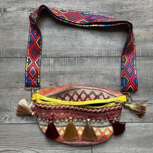 Bohemian Multicolored Tassel Pattern Hobo Sling Bag Brown thumbnail 9