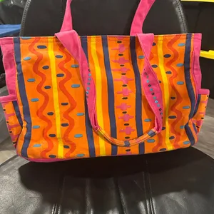 Bright Pink Multicolor Canvas Tote thumbnail 6