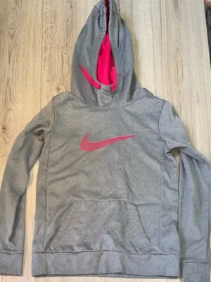 Nike Gray Hoodie with Pink Swoosh and Pink Lined Hood thumbnail 1