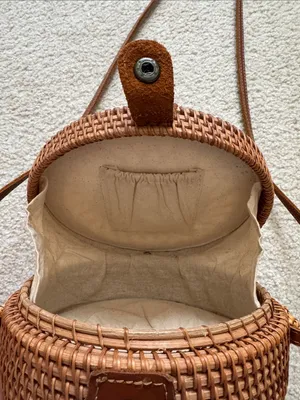 Round Woven Crossbody Bag in Brown thumbnail 3
