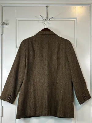 Vintage 2000s Rafaella Women’s Brown Herringbone Tweed Wool Blazer Size 16 thumbnail 2