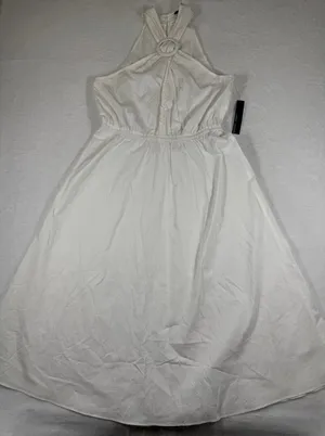 Maggy London Ivory White Cotton Halter‎ Midi Dress G5678M Size 10 NWT thumbnail 1