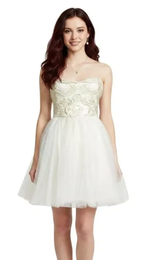 Strapless White Lace Tulle Dress M New Coquette Fairy BalletCore Princess Whimsy thumbnail 1