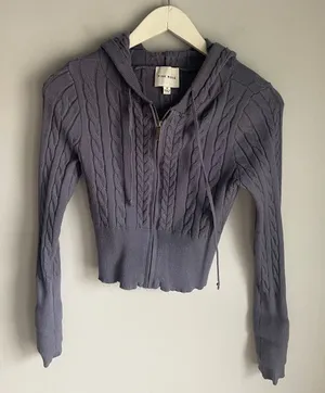 Bella Swan Y2K Zip up cardigan hoodie cableknit dusty blue size medium Pink Rose thumbnail 1