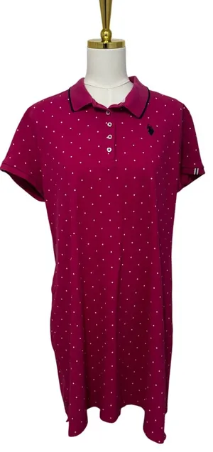 U.S. Polo Assn. Pink Polka Dot Polo Dress Short Sleeve Cotton Stretch Casual thumbnail 1