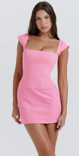 House of CB LEONIDA French Pink Corset Mini Dress SIZE MEDIUM NWT thumbnail 1