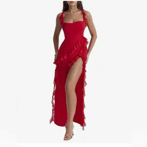 NEW Red High Slit Ruffle Bodycon Maxi Wedding Party Prom Dress XL thumbnail 5