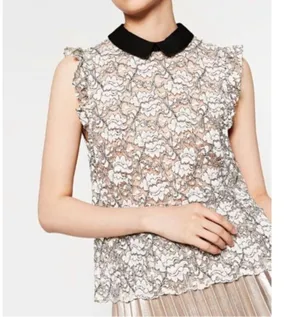 Zara Lace Sleeveless Top Sheer Peter Pan Collar Victorian Romantic Modest thumbnail 1
