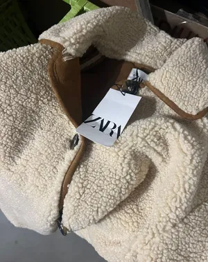 ZARA Tan Brown Cream Sherpa Suede Leather Button Down Coat Jacket thumbnail 12