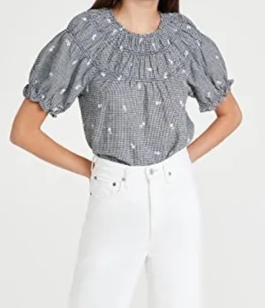 Madewell NWOT!!! Gingham Linen Blend Top with Embroidered Daisy Pattern thumbnail 1