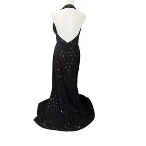 Milly NWT Black Sequin Halter Open Back Formal Gown Dress Size 6 thumbnail 6