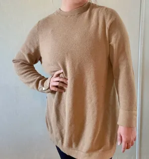 J.Jill Camel Tan Tunic Sweater Large Cotton Silk Wool Blend Side Slit thumbnail 1