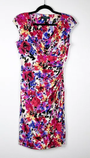 Lauren Ralph Lauren Women's Sleeve Floral Watercolor Dress Sz 6 thumbnail 1