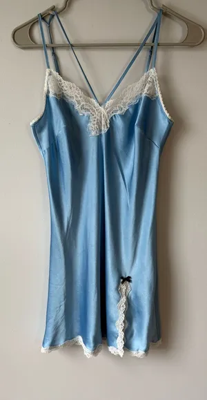Victoria’s Secret Lace Trim Slip Dress Laungerie Floral Intimates Baby Blue S thumbnail 1