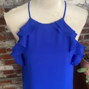 Naked Zebra Royal Blue Ruffle shift Dress Size S NWT thumbnail 2