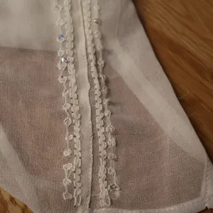 Boho Embroidered Sequin Chiffon Sheer Tunic Top‎ Womens Size L Cream Festival thumbnail 7