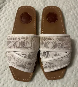 Chloé White Lace Slide Sandals thumbnail 1