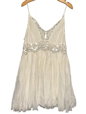 Free People NWT Women’s Size M White Cotton Lace Detail Ilektra Mini Slip Dress thumbnail 6