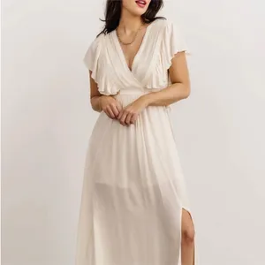 NWT BALTIC BORN IVORY JENNIFER DEEP V-NECK MAXI BOHO DRESS/Maternity SIZE SMALL thumbnail 4