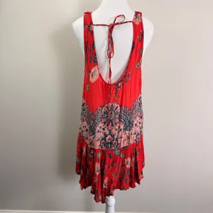 Free People Dobby Dot Flouncy Slip Dress Open Back Red Floral Paisley Mini Small thumbnail 5