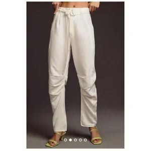 Anthropologie Pilcro Tucked-Knee Tapered Trousers Linen Size 29 White‎ thumbnail 10