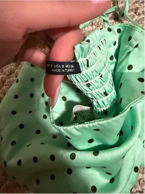 Zara Polka Dot Crop Top in Mint Green Adjustable Tie Strap- Size Small thumbnail 6