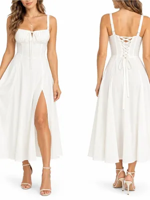 Marthea White Corset Midi Dress Size S Lace Up Back Adjustable Straps thumbnail 2