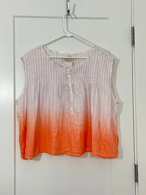 Free People Size Medium Pink Orange Ombre Smocked Dip Dye Tank Top NWT thumbnail 2