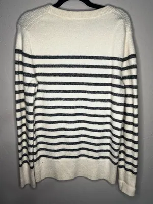 41‎ Hawthorn Roma Textured Cream Gray Striped Wool Alpaca Blend Sweater thumbnail 7