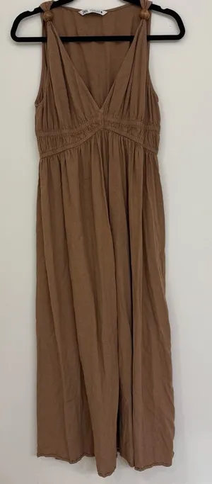 ZARA Tan Maxi Dress Women’s Size Medium thumbnail 1