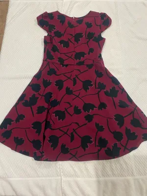 LOFT Burgundy Mini Dress with Black Floral Print thumbnail 6