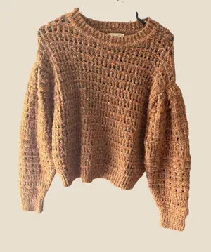 Universal Thread Womens Rust Brown Open Knit Puff Sleeve Sweater Size M thumbnail 1