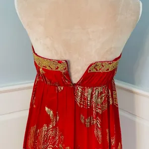 Aidan Mattox Beaded Silk Strapless Ball Gown Red & Gold Prom Party 4 thumbnail 7