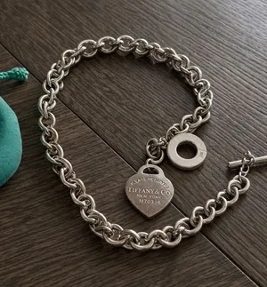 Tiffany & Co. Sterling Silver Toggle Charm Necklace with Teal Pouch thumbnail 1