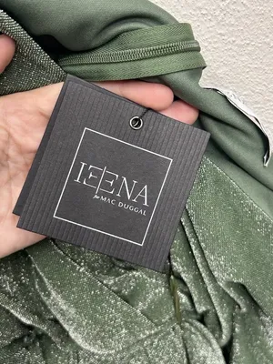 IEENA for Mac Duggal Faux Wrap Gown Maxi Dress Sz 12 Jade Green Metallic stretch thumbnail 5