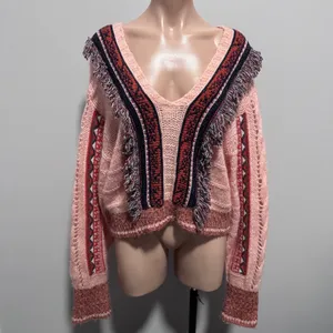 Free People Passion Fruit Peach Fringe Sweater Alpaca Wool Large Boho thumbnail 2