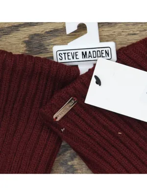 NWT Steve Madden Soft Faux Leather Gloves with Ribbed Knit Cuff Burgundy Red thumbnail 4