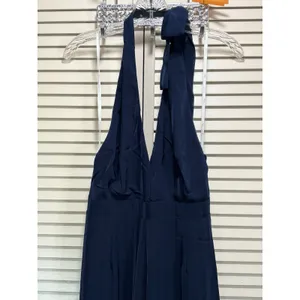 Lulus Navy Blue Halter Wide Leg Pant Jumpsuit Size Large Lined Zip Back‎ Chiffon thumbnail 2