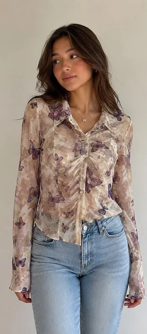 Y2k Floral Sheer Top with ruffles thumbnail 1